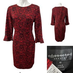 Connected Apparel dress size 10 red black‎ bell sleeve sheath office career